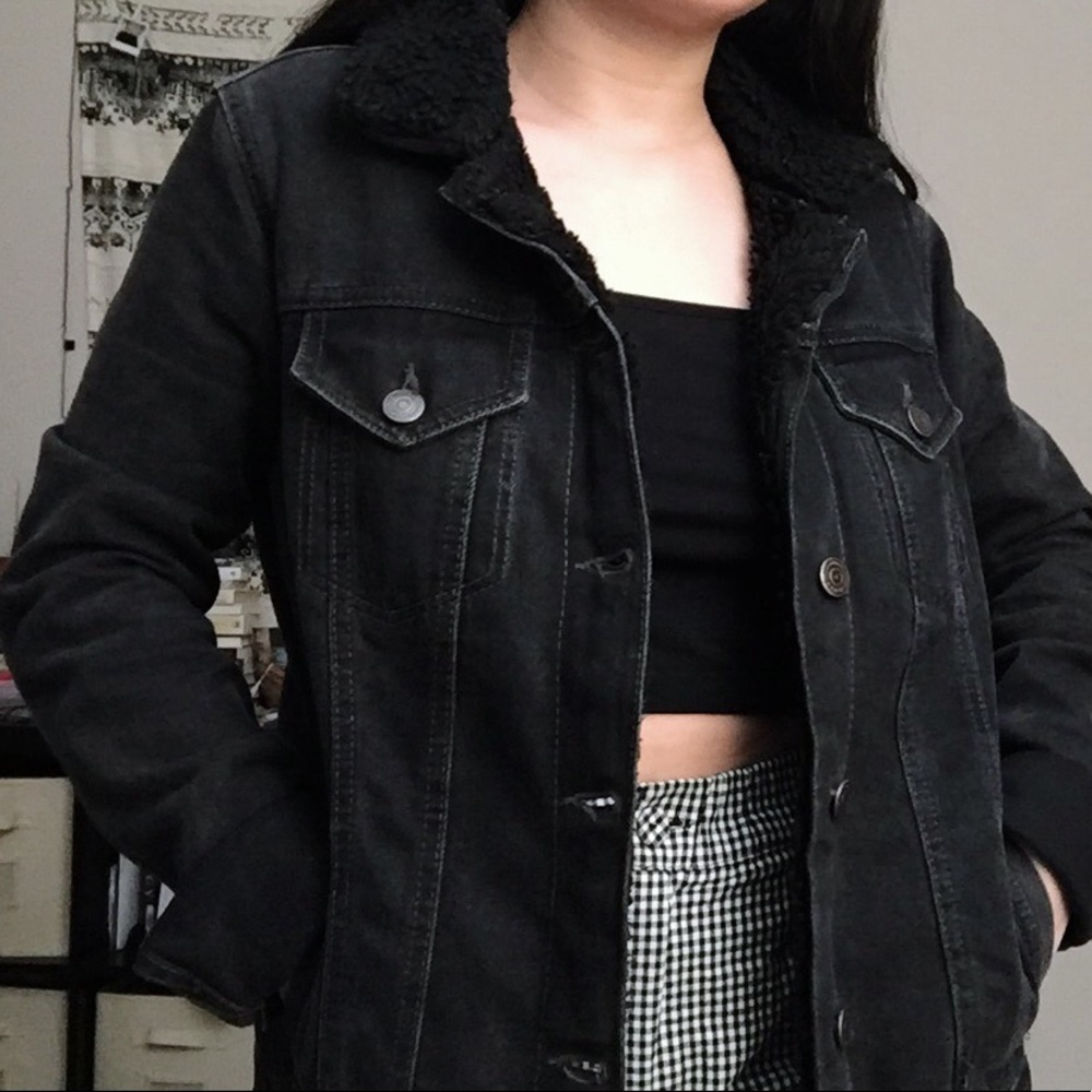 Topshop fur-lined black jean jacket